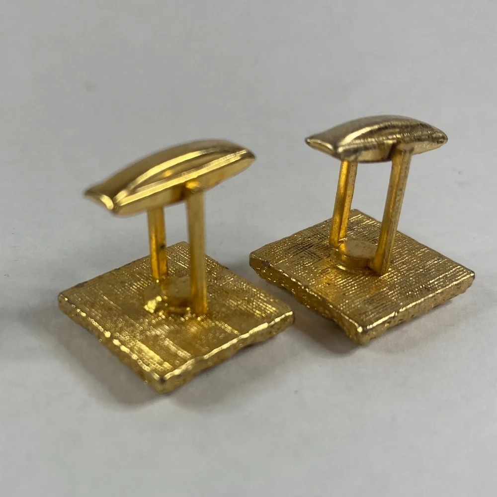 Vintage Set MCM gold tone mother of pearl inlay short tie bar clip And Cufflinks